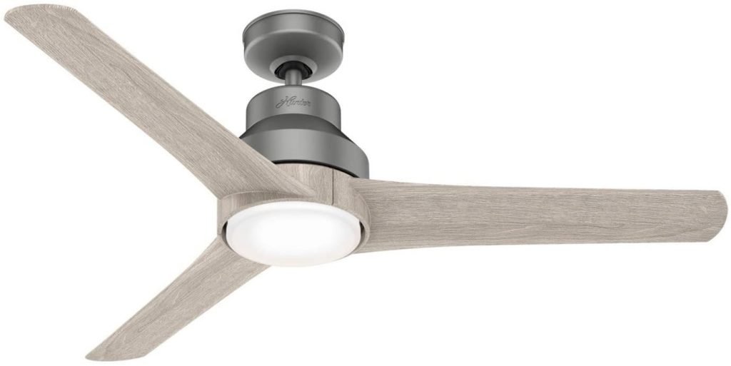 Hunter Lakemont Indoor / Outdoor Ceiling Fan with LED Light and Remote Control, 52", Matte Silver