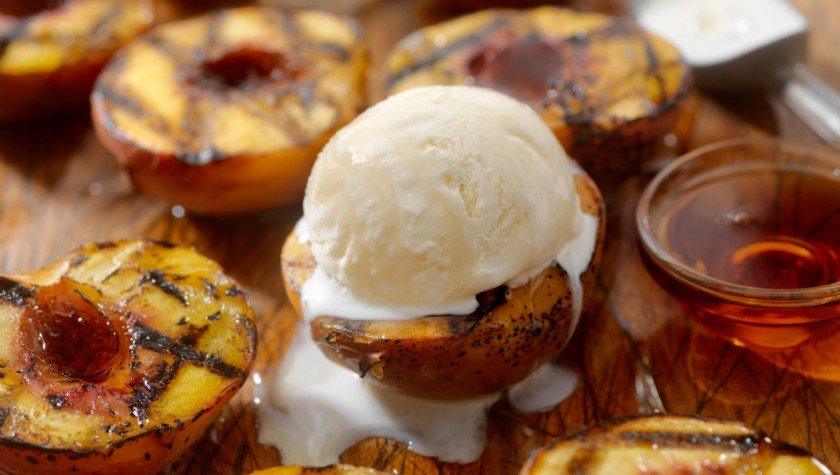 Grilled Maple-Butter Apricots with Vanilla Ice Cream