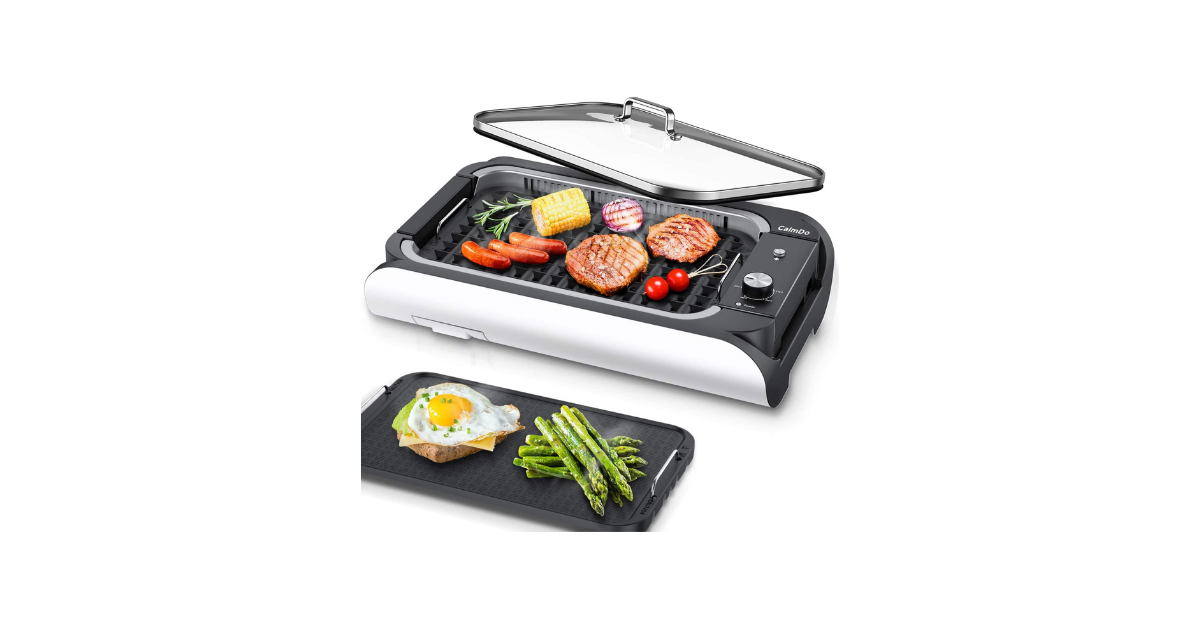 CalmDo Indoor Smokeless Non-Stick Griddle Electric BBQ Grill: